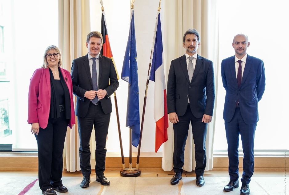 Éloïc Peyrache, Dean of HEC Paris, Jörg Rocholl, chairman of ESMT Berlin, Sylvie Retailleau, French Minister for Higher Education and Research and Jean-Noël Barrot, French Minister for Europe © Ambassade de France 2024