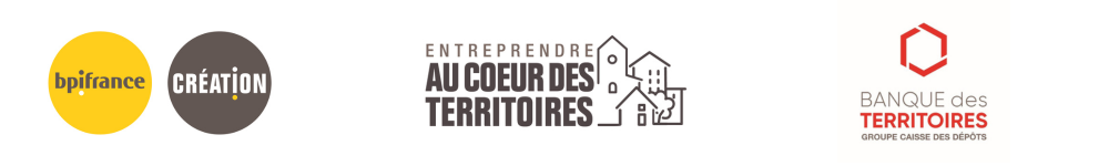 Logo des entreprises partenaires du programme HEC Up (BPI France Création, Entreprendre au coeur des territoires, Banque des Territoires du groupe Caisse des dépôts)