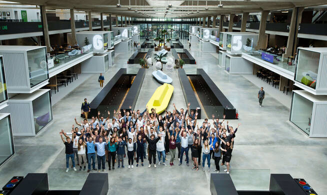 Group of people of the HEC Paris Incubator at the Station F in Paris